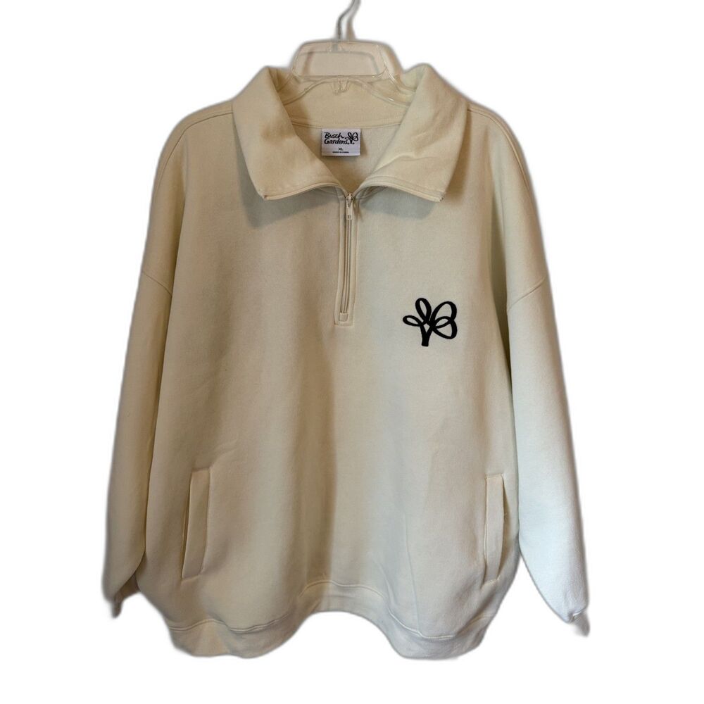 Busch Gardens 1/4 Zip Sweatshirt XL Cream NWOT Embroidered Logo Pullover